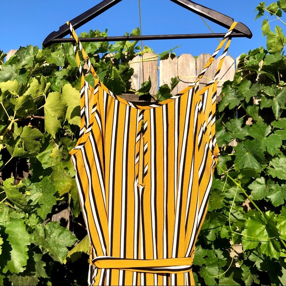 NWOT Ambiance striped mustard jumpsuit wide legged - Picture 4 of 6